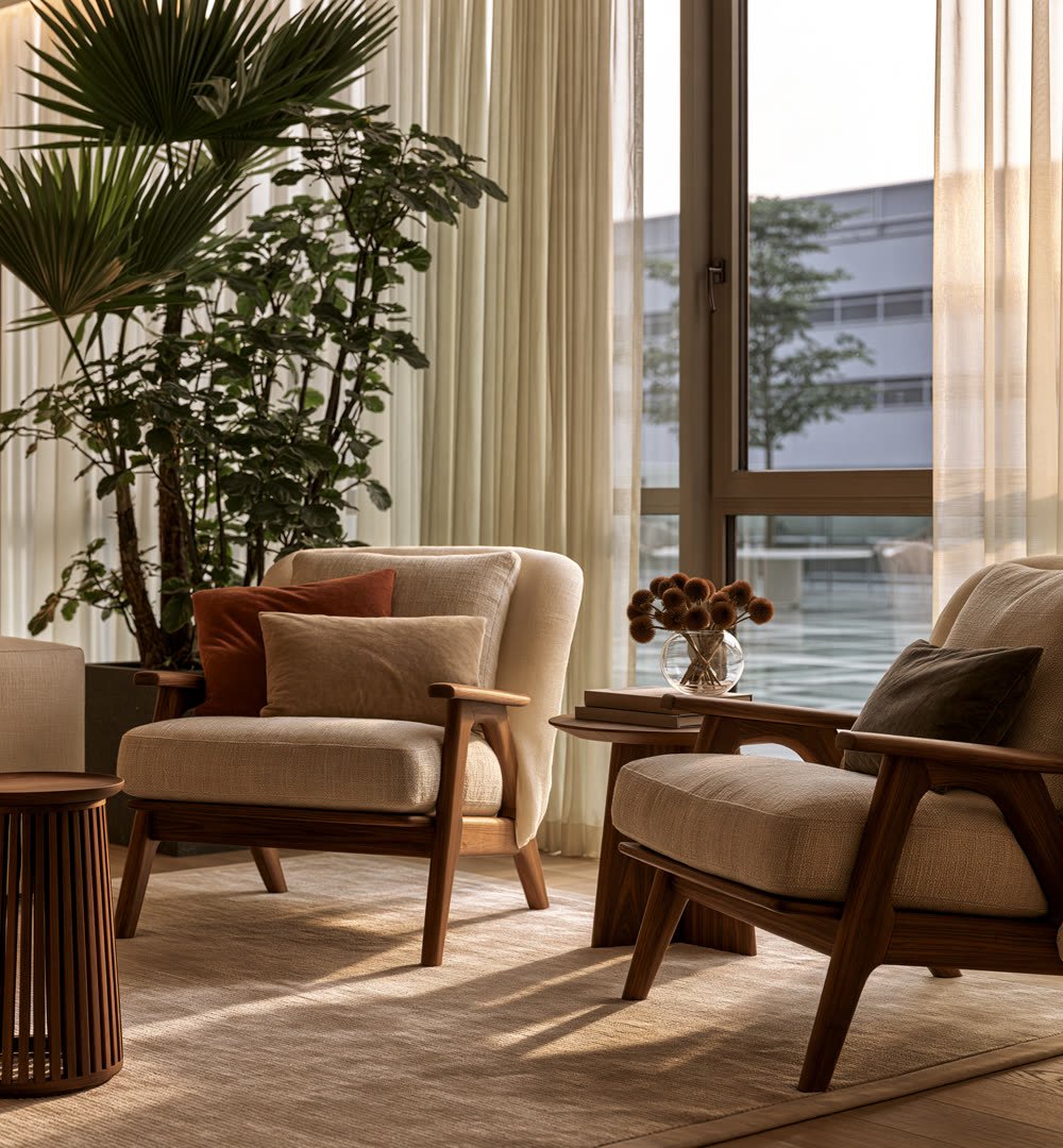 Ambiente decorado com cortinas elegantes